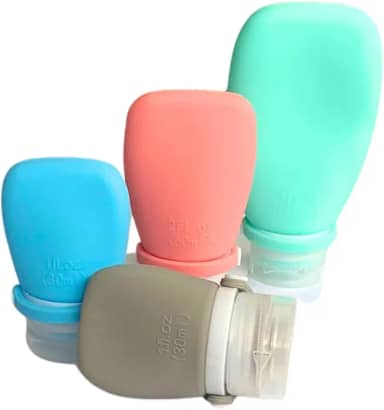 Kit 4 Frascos Silicone Reutilizáveis Recipientes Flexíveis Shampoo Condicionador Creme Loção Corporal Dispenser Higiene Portátil Cosméticos Pote de Silicone para Viagem - Tubarão Stores.