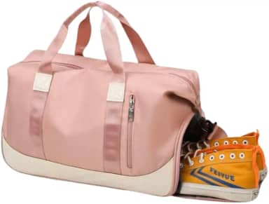 Bolsa Mala de Viagem Super Grande Transversal - 40L, 5 Compartimentos com Zíper, Poliéster Resistente, Alças Removíveis, Bolso Impermeável, Ideal para Academia e Viagens Curtas (Rosa)