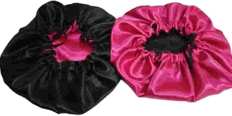 2 touca de cetim dupla face toca dupla face de cetim preta com pink (preta com pink, cabelos curtos e médios)