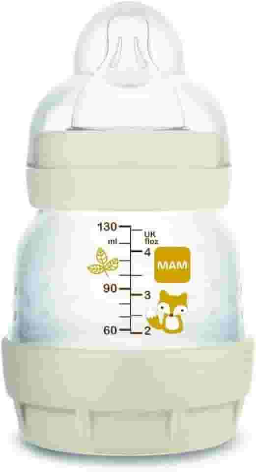 MAM Baby 1 Mamadeira Easy Start 130ml Anticólica e Menos Bolhas de Ar, para Crianças 0+ Meses Autoesterilizável e com Bico de Silicone Skinsoft, Neutra