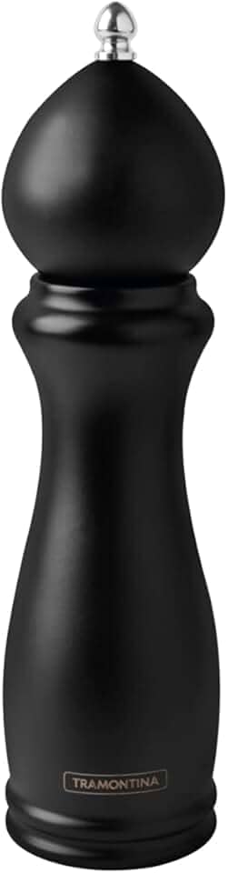 Moedor de Pimenta e Sal Tramontina Churrasco Black em Cerâmica com Recipiente de Madeira 8"