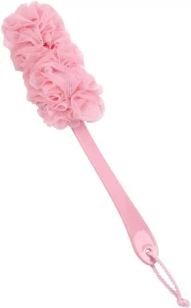 Esponja de Banho Esfoliante com Cabo Longo Antiderrapante - Limpeza Corporal e Alcance das Costas (Rosa)