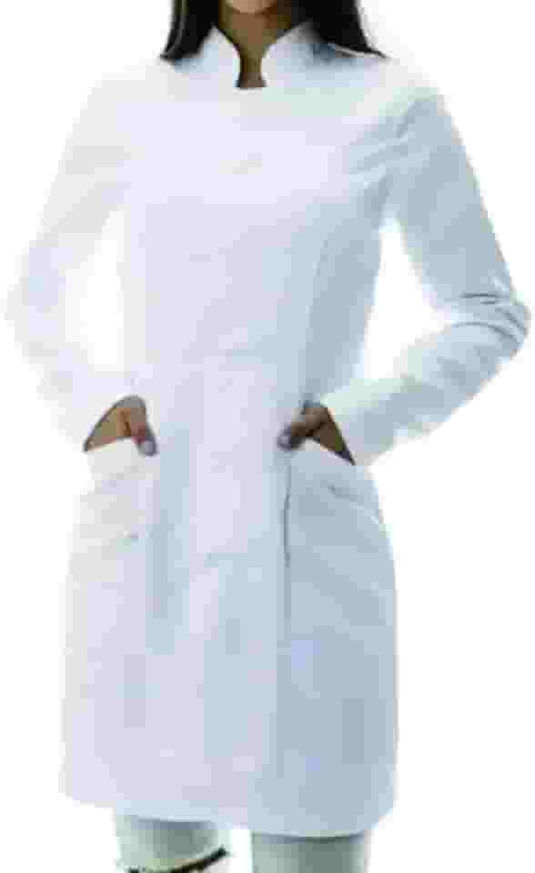 Jaleco Feminino Manga Longa Gola Padre Branco Adulto Maxi Tudo Formal Uniforme