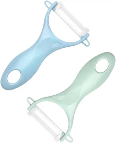 Descascador de legumes para cozinha - Descascador de batata/cenoura com cabo ergonômico e lâmina afiada - Descascador em Y de cerâmica - Fatiador para vegetais, frutas, 2 peças