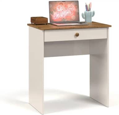 Escrivaninha Compacta para Estudos e Notebook Office Estilo com 1 Gaveta Corrediça Metálica (Off White/Freijo)