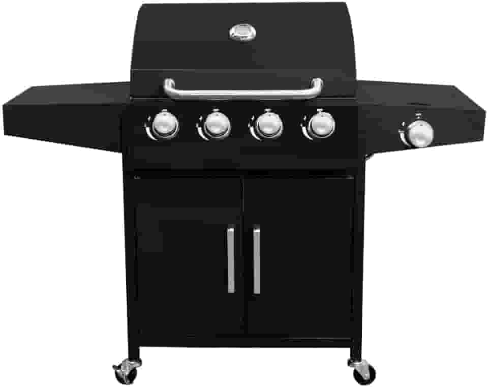 Churrasqueira a Gás 4 Queimadores Centrais 1 Lateral Americana a Bafo Carrinho