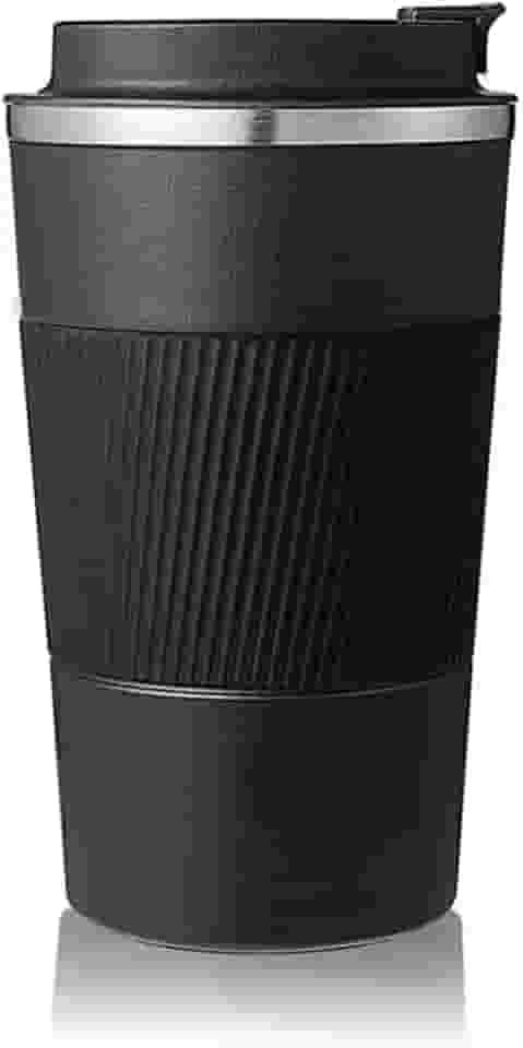 Copo Térmico Aço Inox Premium 510ml Preto Anti-vazamento | Café Chá Quente Gelado | Portátil Carro Escritório Academia Viagem | Isolamento Dupla Camada Alça Silicone