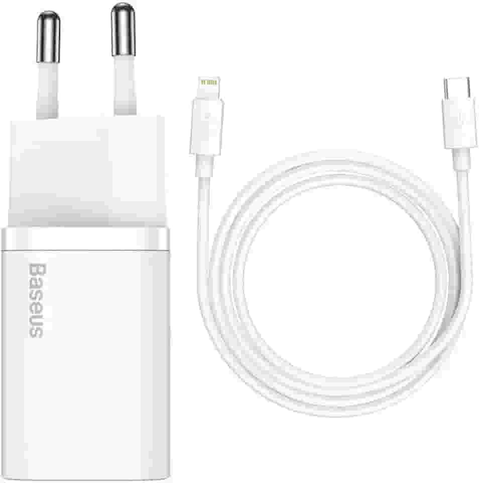 Baseus Kit Carregador Super Si Turbo de 20W/25w Cabo de 1 metro, USB-C para USB-C/USB-C para Lightning, Turbo Pd Android/Iphone/Ipad/notebook (Branco 20W)