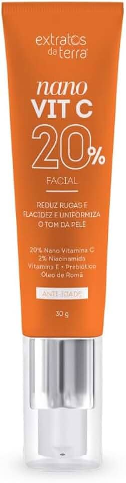 Nano Vit C20 Extratos da Terra – Sérum Facial com 20% de Vitamina C Nanoencapsulada para Rejuvenescimento e Clareamento da Pele