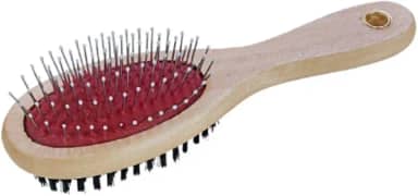 Escova Dupla para Pelos Longos de Cachorros e Gatos com Cabo de Madeira para Desembaraçar Pelos de Pet