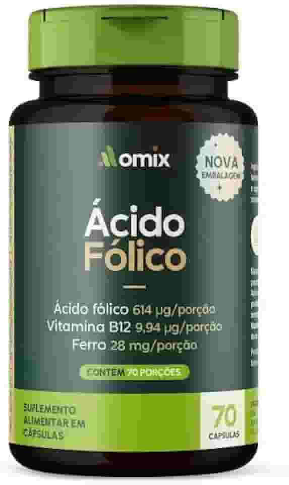 Ácido Fólico, Ferro e Vitamina B12-70 cápsulas - Omix