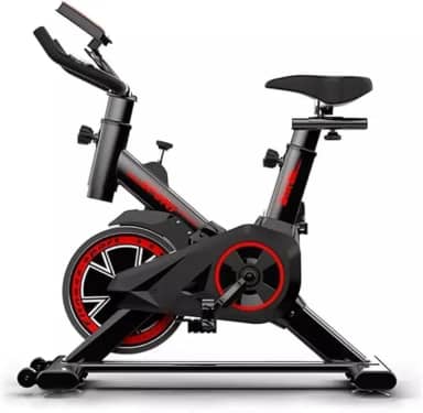 Bicicleta Ergométrica Spinning Magnética Premium Vertical Silenciosa – Assento Ajustável, Display LCD de Tempo/Calorias, Suporta 100kg cor Preta e Vermelha