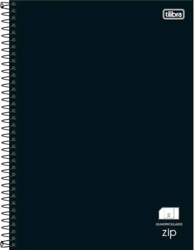 Tilibra - Caderno Espiral Capa Dura Universitário Quadriculado 1cm Zip Preto 80 Folhas