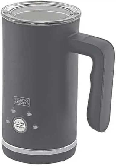 BLACK+DECKER Espumador de Leite Gourmand Gris, com 4 Funções e Tampa Anti Vazamentos, Capacidade de 300ml, Modelo EL500, 110V