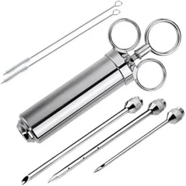 Seringa Injetora de Temperos em Aço Inox para Carnes e Frangos | Injeção de Molhos, Marinadas e Temperos Líquidos ou Sólidos | Uso Profissional e Doméstico | Ideal para Frangos, Carnes e Churrasco