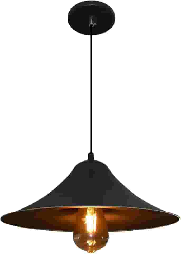 Lustre Pendente Modelo Prato - Ideal Para Mesa De Bilhar, Sinuca - Cor Preto e interior Preto - 110v/220v (bivolt)