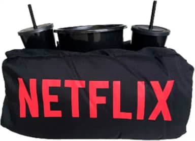 Almofada decorativa cinema pipoca, Balde e 2 copos com tampas e canudos