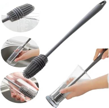 Escova de Silicone para Lavar Garrafas, Mamadeiras, Copos e Taças - Cinza