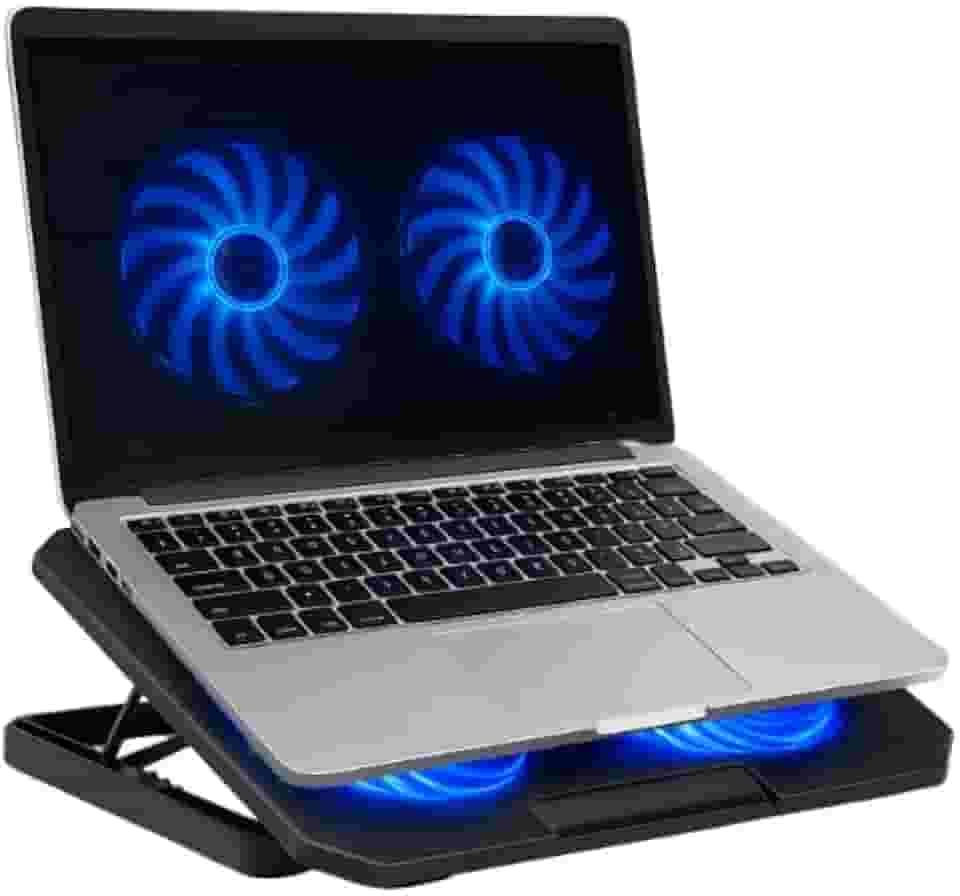 Suporte Ergonômico para Notebook com Cooler Duplo Silencioso, 8 Níveis de Ajustes, 2 Porta USB Adicional e Iluminação LED para Notebooks de Até 17 Polegadas