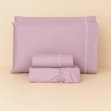 JOGO DE LENÇOL CASAL 4 PEÇAS 100% ALGODÃO 200 FIOS COM ACABAMENTO EM PONTO PALITO (Lilás)