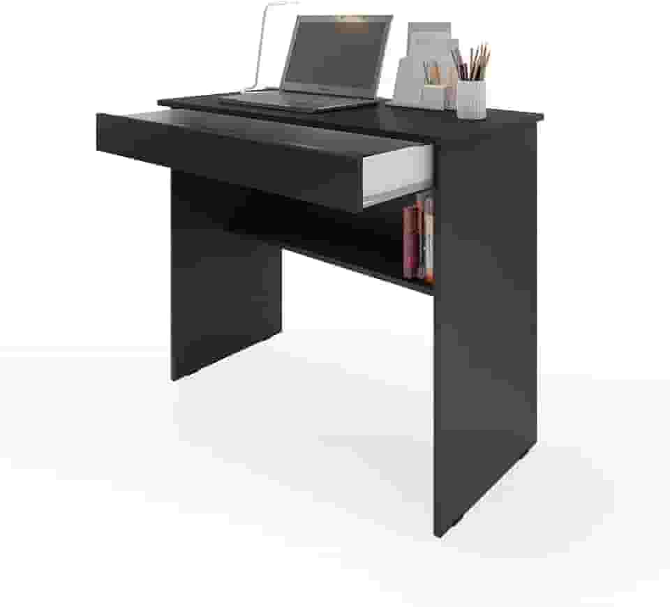 Escrivaninha/Mesa de Computador com 1 Gaveta e Prateleira Organizadora para Quarto ou Escritório de Estudo (Preto)