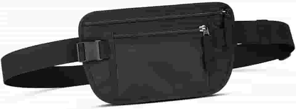 Pochete Doleira Antifurto Unissex, Preta, Neoprene, Ajustável, Impermeável, Esportiva, para Viagem, Dinheiro e Documentos, com Zíper