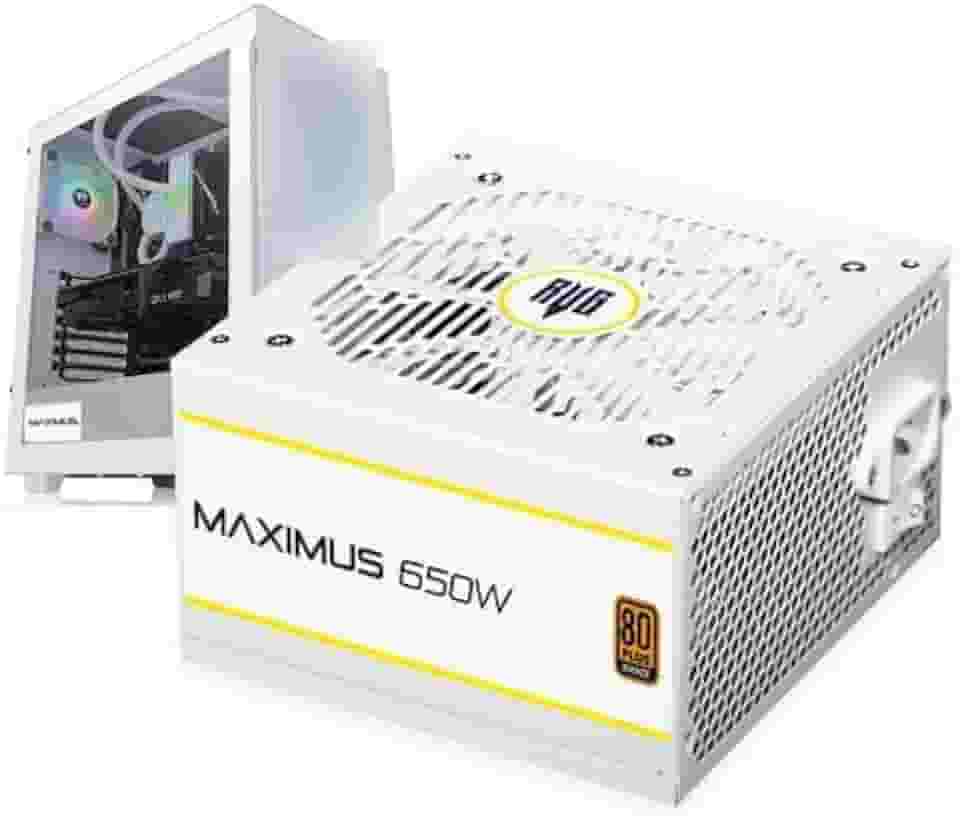 Fonte de Alimentação ATX 650W, 80 Plus Bronze, PFC Ativo, Sem Ruído, Maximus