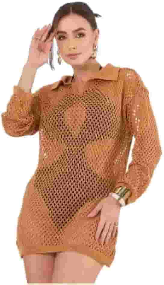 saída de praia feminino chemise elegante vestido camisa camisão saida de banho piscina canga tricot crochê premium