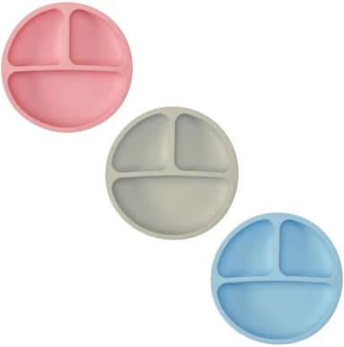 Prato de Silicone Infantil Para Bebês Criança Alimentação Com Divisórias Ventosa Antiderrapantes e 3 Repartições (Rosa)