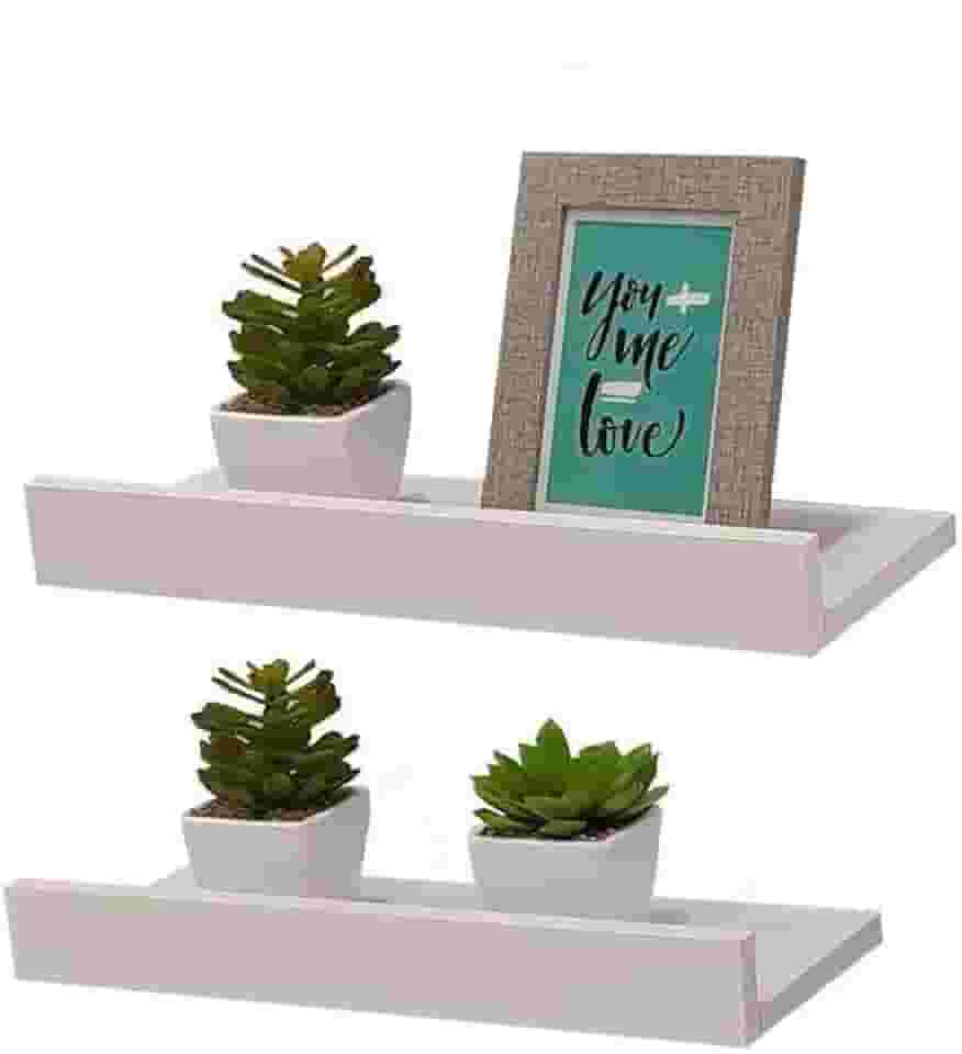 Kit 2 Prateleiras Porta Quadros 40 x 10cm Branca Suporte Invisível