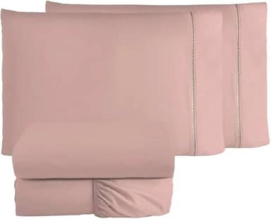 Jogo de Cama Casal Queen Percal 400 Fios Ponto Palito 04 Peças, Antiácaro, Não faz bolinha Toque Extra Macio (Rosê)