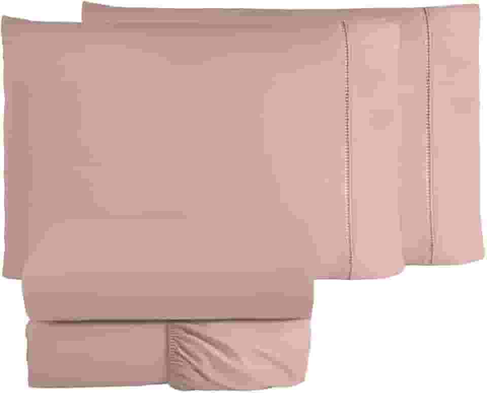 Jogo de Cama Casal Queen Percal 400 Fios Ponto Palito 04 Peças, Antiácaro, Não faz bolinha Toque Extra Macio (Rosê)