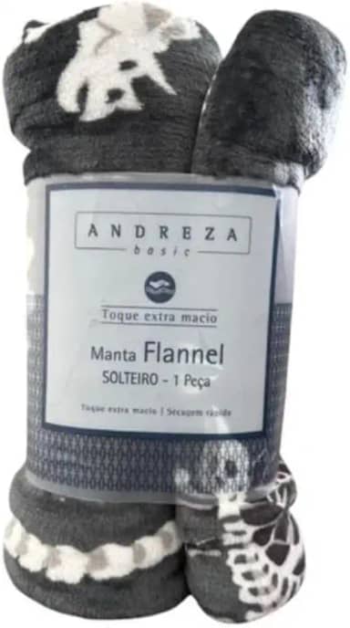 Manta Flannel Solteiro, Extra Macia, Estampa Ossos Dino, Antial�rgica, Cinza