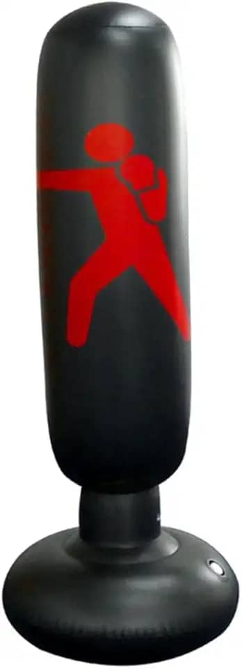 F Fityle Saco de pancada de fitness, saco de pancada pesado inflável saco de torre de boxe independente para crianças brincadeiras fitness adultos de-stress boxe saco alvo - preto