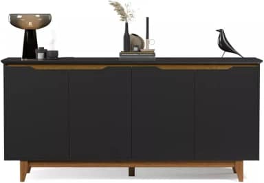 Aparador Sala De Jantar Buffet 4 Pts Elegante Versátil R.m (Preto/Freijó)