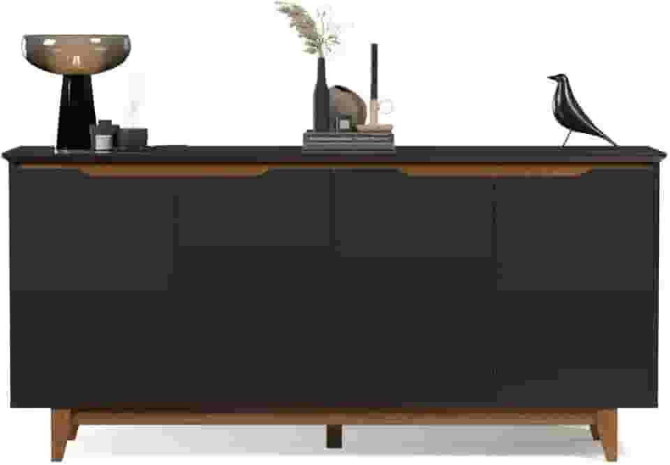 Aparador Sala De Jantar Buffet 4 Pts Elegante Versátil R.m (Preto/Freijó)
