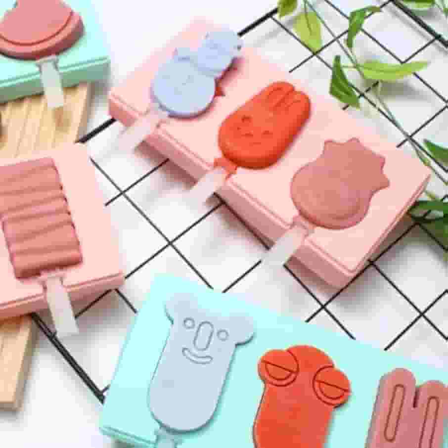 Formas de sorvete em forma de animal – boneco de neve, coelho e vaca, máquina de picolé divertida e reutilizável, máquina de picolé caseira com palitos