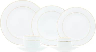 WOLFF - Aparelho de Jantar 42 Peças de Porcelana com Fio de Ouro Mônaco Branco
