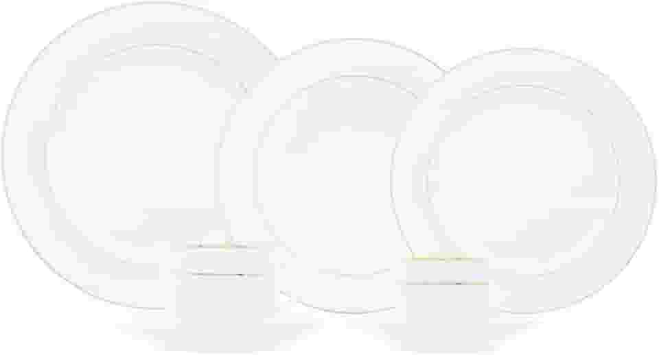 WOLFF - Aparelho de Jantar 42 Peças de Porcelana com Fio de Ouro Mônaco Branco