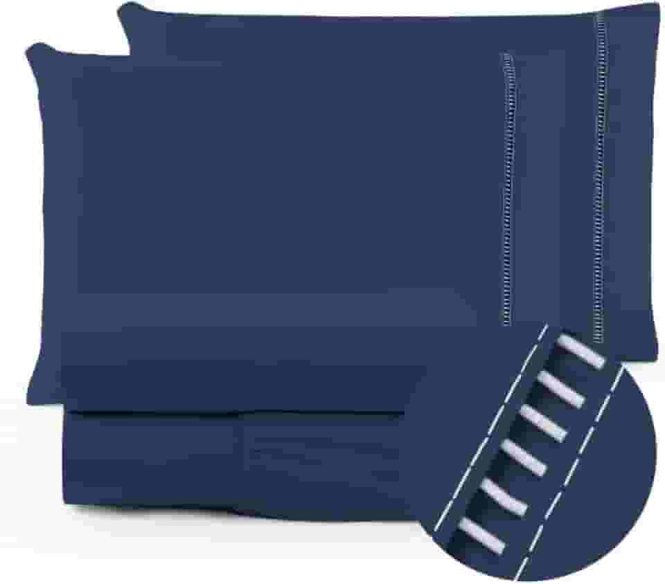 Jogo de lençol 400 fios Micropercal elástico toque suave varios tamanhos (solteiro, casal, queen, King) (Casal, Azul-marinho)