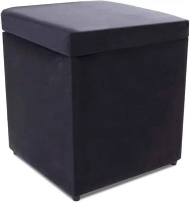 Puff Baú Porta Objetos 40x40x45cm Suede Preto BF Colchões