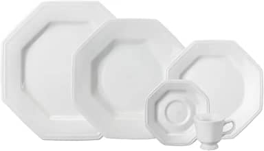 Serviço de Jantar e Chá em Porcelana, 20 Peças, Modelo Octogonal Prisma, Branco, Porcelana Schmidt