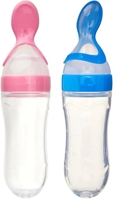 Colher Dosadora de Silicone para Bebê 6 Meses+ – Alimentador de Apertar Ideal para Papinhas, Alimentação Segura (Azul)