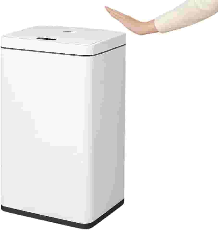 Lixeira Branca Automática com Sensor 40L Com Tampa Aço Inox Acionamento por Botão ou Sensor