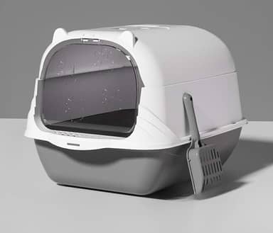 Banheiro de gato Caixa de areia fechado grande completo filtro pá higiênica peneira bandeja (GREY)