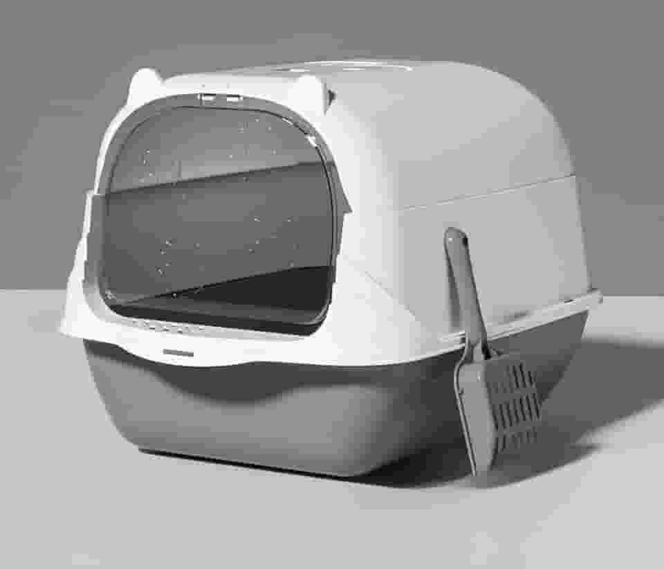Banheiro de gato Caixa de areia fechado grande completo filtro pá higiênica peneira bandeja (GREY)