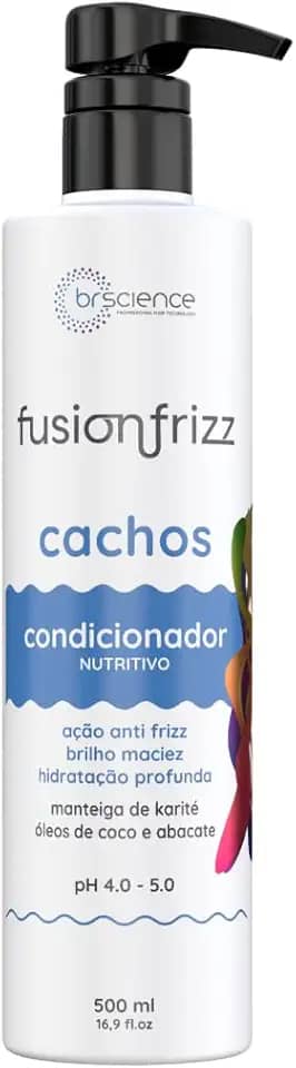 Condicionador para Cabelos Cacheados, Ondulados e Crespos Fusionfrizz Brscience 500ml – Nutrição Intensa, Controle do Frizz e Definição Natural dos Fios