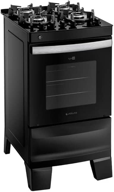 Fogão 4 Bocas Preto com Mesa de Vidro Atlas Agile Up Bivolt