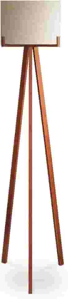 Luminária Abajur de Chão Tripé Coluna com Cúpula de Tecido Linho Branco