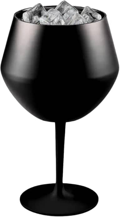 Taça Inox Copo Térmico Aço Inoxidável 2 em 1 para Gin, Vinho e Drinks 410ml Térmica com Haste Removível (Preto)